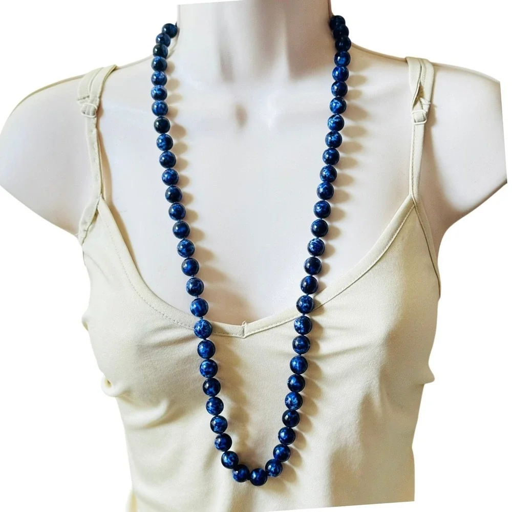 VTG‎ Joan Rivers Classic Blue Glass Beaded Elegant Necklace Gold Plated Signed